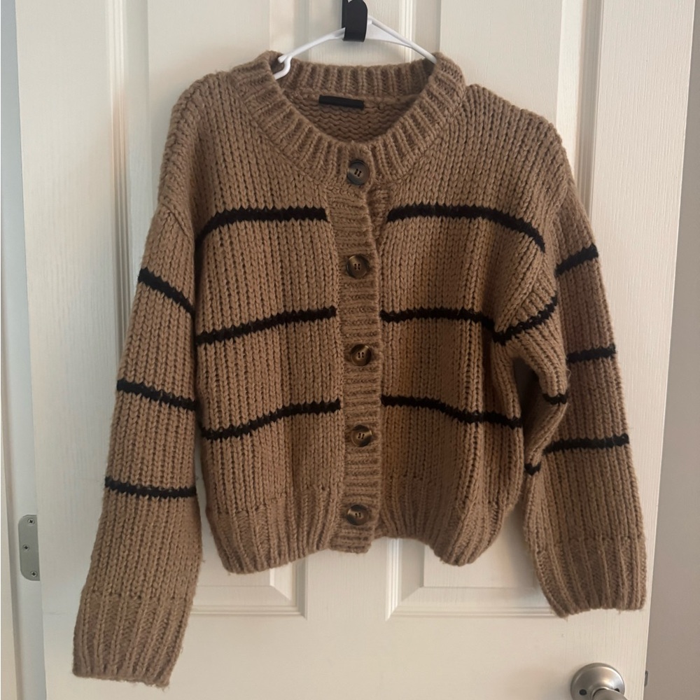 Vici Tan and Black Button-Up Cardigan